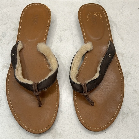 Ugg Fur Flip Wooden Bottom Flops Women’s Size 8 - Picture 11 of 14